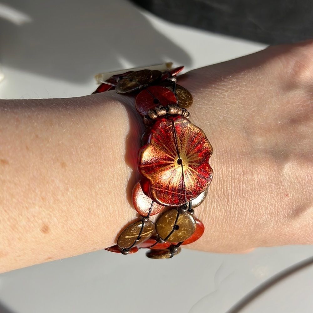 EsMor Lead-Free Stretch Bracelet - Burnt Red and Brown Tones NWT